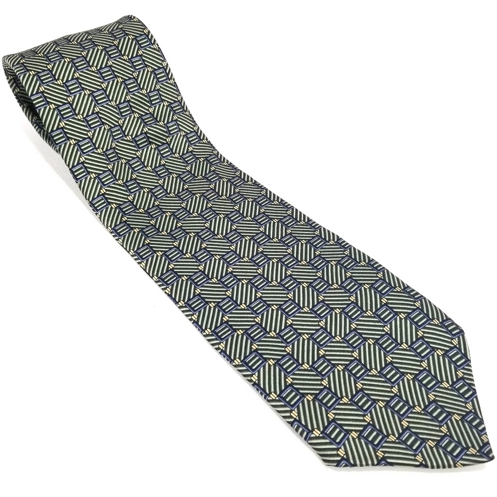 Nautica Green Blue Yellow Square Stripe Silk Tie